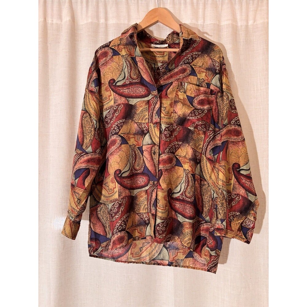 Austerity Italy Multicolor Paisley 100% Silk Long Sleeve Shirt, Size L